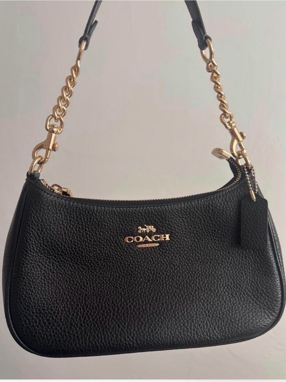 Coach Black Pebbled Leather Shoulder Bag with Gold Hardware - Picture 1 of 3